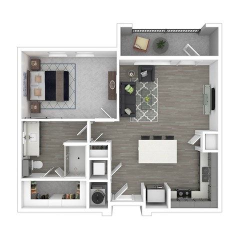 Floor plan for 1 bed, 1 bath, 762 sqft